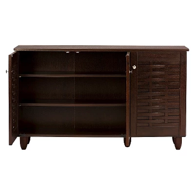 Winda Modern And Contemporary 3-Door Wooden Entryway Shoes Storage Cabinet - Dark Brown - Baxton Studio - Image 2