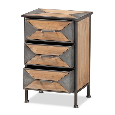 Laurel Wood 3 Drawer Nightstand Gray/Brown - Baxton Studio