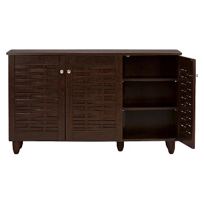 Winda Modern And Contemporary 3-Door Wooden Entryway Shoes Storage Cabinet - Dark Brown - Baxton Studio - Image 3