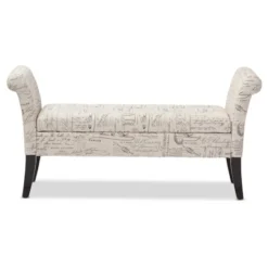 Avignon Script - Patterned French Laundry Fabric Storage Ottoman Bench - Baxton Studio