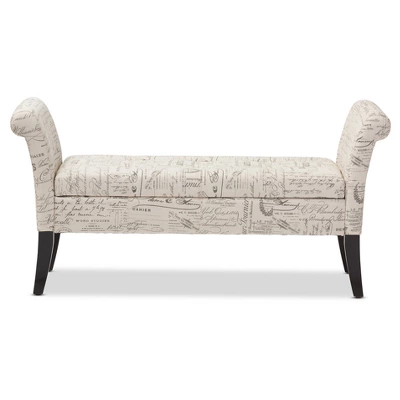 Avignon Script - Patterned French Laundry Fabric Storage Ottoman Bench - Baxton Studio