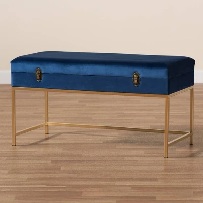 Aliana Metal Large Ottoman Navy Blue/Gold - Baxton Studio - Image 8