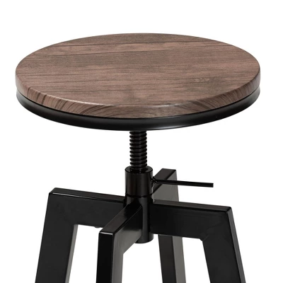 3pc Metal And Maritta Wood Height Adjustable Bar Pub Dining Set Walnut/Black - Baxton Studio - Image 4