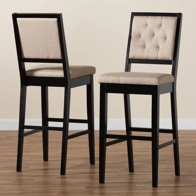 2pc Gideon Fabric Upholstered And Wood Barstool Set Sand/Dark Brown - Baxton Studio - Image 7