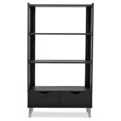 62.4" 2 Drawers Kalien Modern And Contemporary Bookshelf With Display Shelves Espresso Brown - Baxton Studio