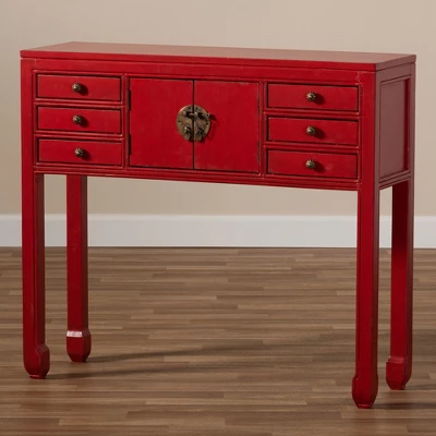 Melodie 6 Drawer Console Table Red - Baxton Studio - Image 7