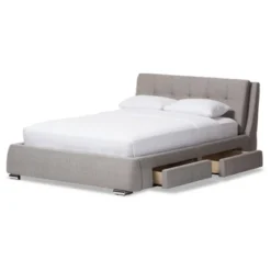 King Camile Modern And Contemporary Fabric Upholstered 4 Drawer Storage Platform Bed Gray - Baxton Studio