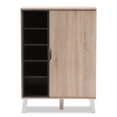Adelina Mid - Century Modern 1 - Door Wood Shoe Cabinet - Brown - Baxton Studio - Image 2