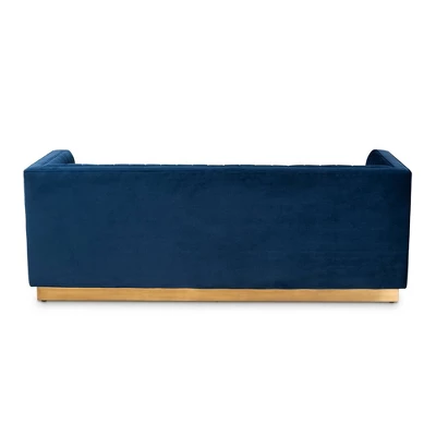 Aveline Velvet Upholstered Finished Sofa Navy Blue/Gold - Baxton Studio - Image 3