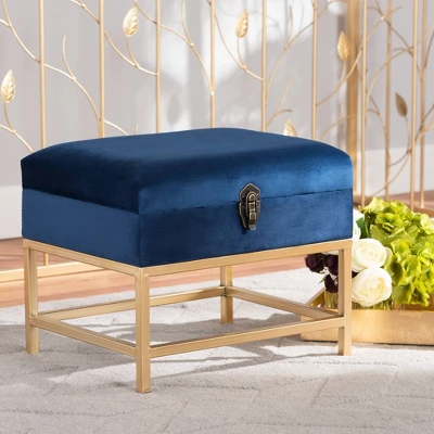 Aliana Fabric And Metal Ottoman Navy Blue/Gold - Baxton Studio - Image 6