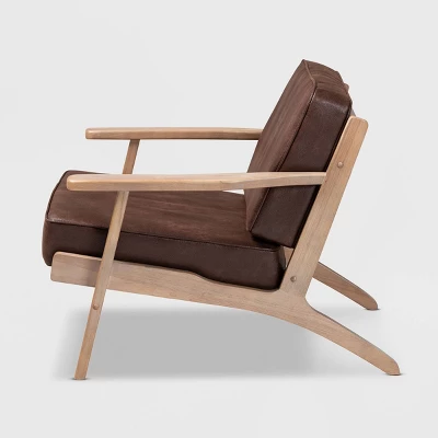 Sigrid Faux Leather Upholstered Wood Armchair Dark Brown/Antique Oak - Baxton Studio - Image 2