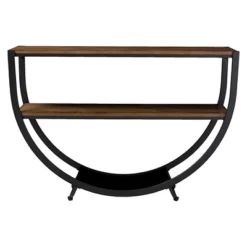 Blakes Rustic Industrial Style Textured Finish Metal Distressed Wood Console Table - Antique Black - Baxton Studio