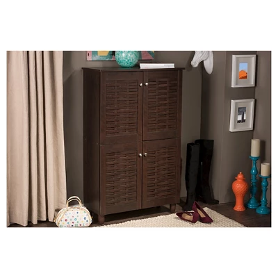 Winda Modern And Contemporary 4-Door Wooden Entryway Shoes Storage Cabinet - Dark Brown - Baxton Studio - Image 6