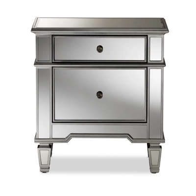 Sussie Hollywood Regency Glamour Style Mirrored 2 - Drawer Nightstand - Baxton Studio - Image 2