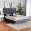 Fabrico Velvet Fabric Upholstered And Metal Platform Bed - Baxton Studio