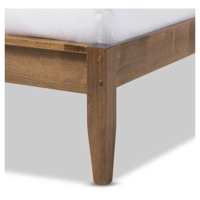 Queen Daylan Mid Century Modern Solid Wood Slatted Platform Bed Walnut Brown - Baxton Studio - Image 2