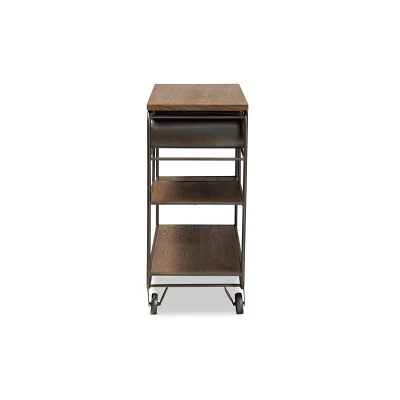 2 Drawer Grant Vintage Rustic Industrial Wood And Metal Kitchen Cart Brown/Black - Baxton Studio - Image 3