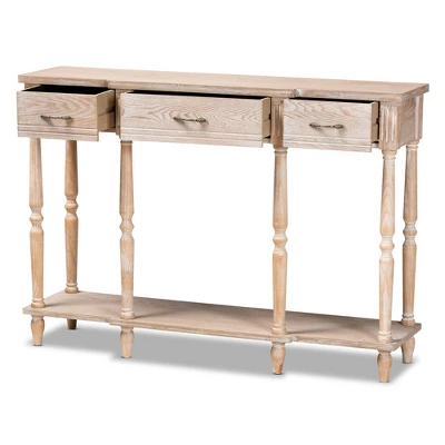 Hallan Wood 3 Drawer Console Table Oak Brown - Baxton Studio
