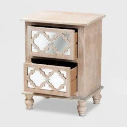 Celia Wood And Mirror 2 Drawer Quatrefoil Nightstand Natural - Baxton Studio