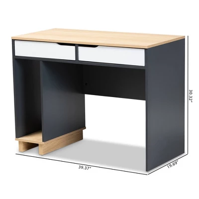 Reed 2 Drawer Wood Computer Desk - Gray/White - Baxton Studio - Image 7