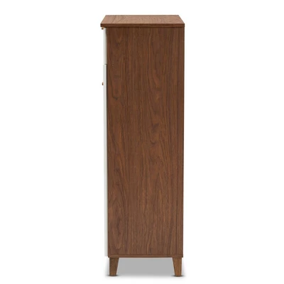 Coolidge 5 Shelf Wood Shoe Cabinet With Drawer White/Walnut - Baxton Studio - Image 3