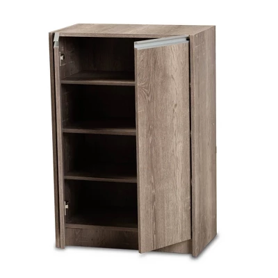 Langston Weathered Wood 2 Door Shoe Cabinet Oak - Baxton Studio