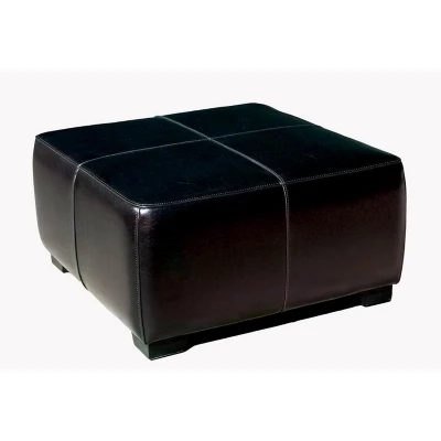 Full Leather Square Ottoman Footstool Black - Baxton Studio