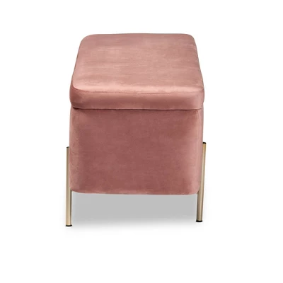 Rockwell Blush Velvet Metal Storage Bench Pink/Gold - Baxton Studio - Image 3