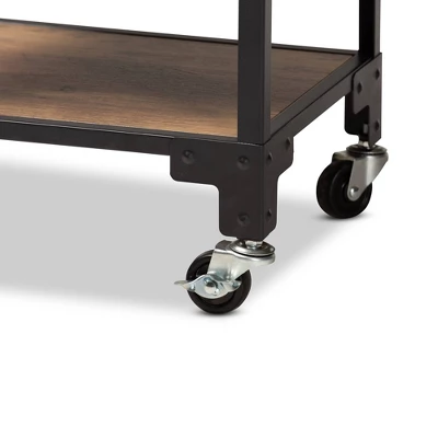4 Tier Victor Wood And Metal Mobile Wine Cart Walnut/Black - Baxton Studio - Image 4