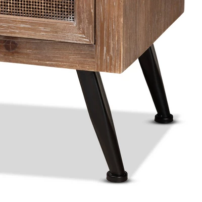 Calida Wood And Rattan 3 Drawer Storage Cabinet Brown - Baxton Studio - Image 5