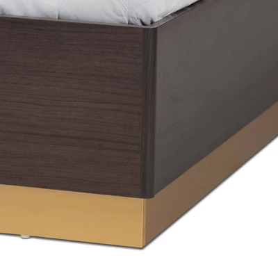 Queen Arcelia Two-Tone Wood Platform Bed Walnut Brown/Gold - Baxton Studio - Image 4