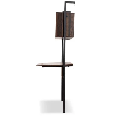 Fariat Walnut Wood And Metal Display Shelf With Desk Brown/Black - Baxton Studio - Image 2