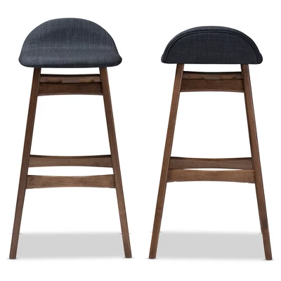 2pc 30" Fabric Upholstered Wood Finishing Barstool Dark Blue - Baxton Studio - Image 2