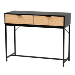 Jacinth Two-Tone Wood And Metal 2 Drawer Console Table Black/Natural Brown - Baxton Studio