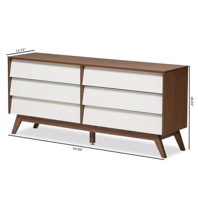 Hildon Mid-Century Modern Wood 6 Drawer Storage Dresser Brown - Baxton Studio - Image 5