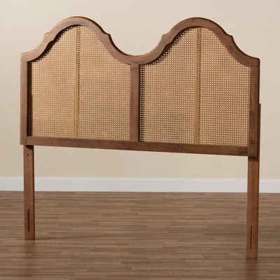 Hazel Vintage Wood And Synthetic Rattan Arched Headboard Walnut - Baxton Studio - Image 3