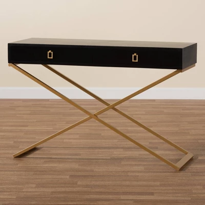 Madan Wood And Metal 2 Drawer Console Table Black/Gold - Baxton Studio - Image 8