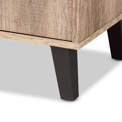 2 Door Wales Oak Wood Shoe Cabinet With Open Shelves Brown/Black - Baxton Studio - Image 7