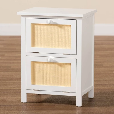 Sariah Wood Rattan 2 Door Nightstand White - Baxton Studio - Image 9