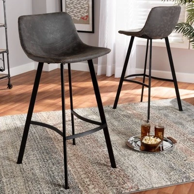 Set Of 2 Tani Faux Leather Upholstered Metal Barstools Gray/Black - Baxton Studio - Image 4
