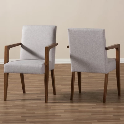 Set Of 2 Andrea Mid - Century Modern Upholstered Wooden Armchair - Grayish Beige - Baxton Studio - Image 4