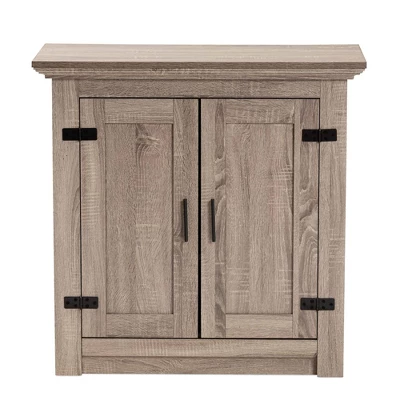 Bruce Farmhouse Wood 2 Doors Shoe Storage Cabinet Oak/Brown - Baxton Studio - Image 2