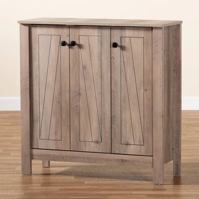 Derek Finished Wood 3 Door Shoe Cabinet Oak - Baxton Studio - Image 8