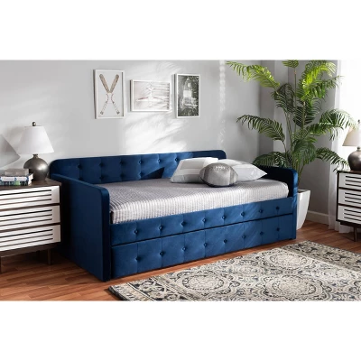 Jona Velvet Fabric Upholstered And Button Tufted Daybed With Trundle - Baxton Studio - Image 6