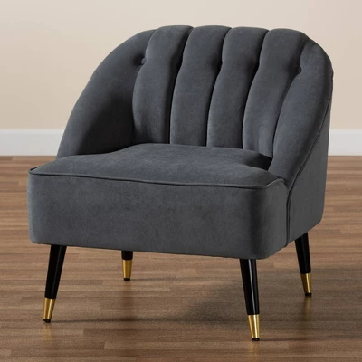 Ellard Velvet Fabric Upholstered Two-Tone Wood Accent Chair Gray/Dark Brown - Baxton Studio - Image 10