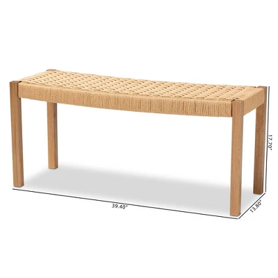 Pacari Rustic Transitional Wood Hemp Accent Bench Oak Brown - Baxton Studio - Image 9