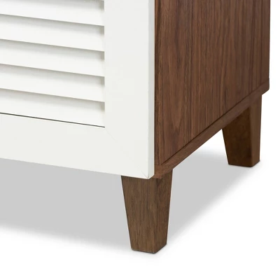 Coolidge 5 Shelf Wood Shoe Cabinet With Drawer White/Walnut - Baxton Studio - Image 5