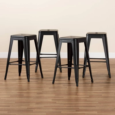 4pc Horton Metal Stackable Counter Stool Set - Baxton Studio - Image 6