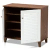 Coolidge 4 Shelf Wood Shoe Cabinet White/Walnut - Baxton Studio