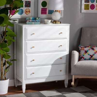 4 Drawer Naomi Wood Bedroom Chest White/Gold - Baxton Studio - Image 6